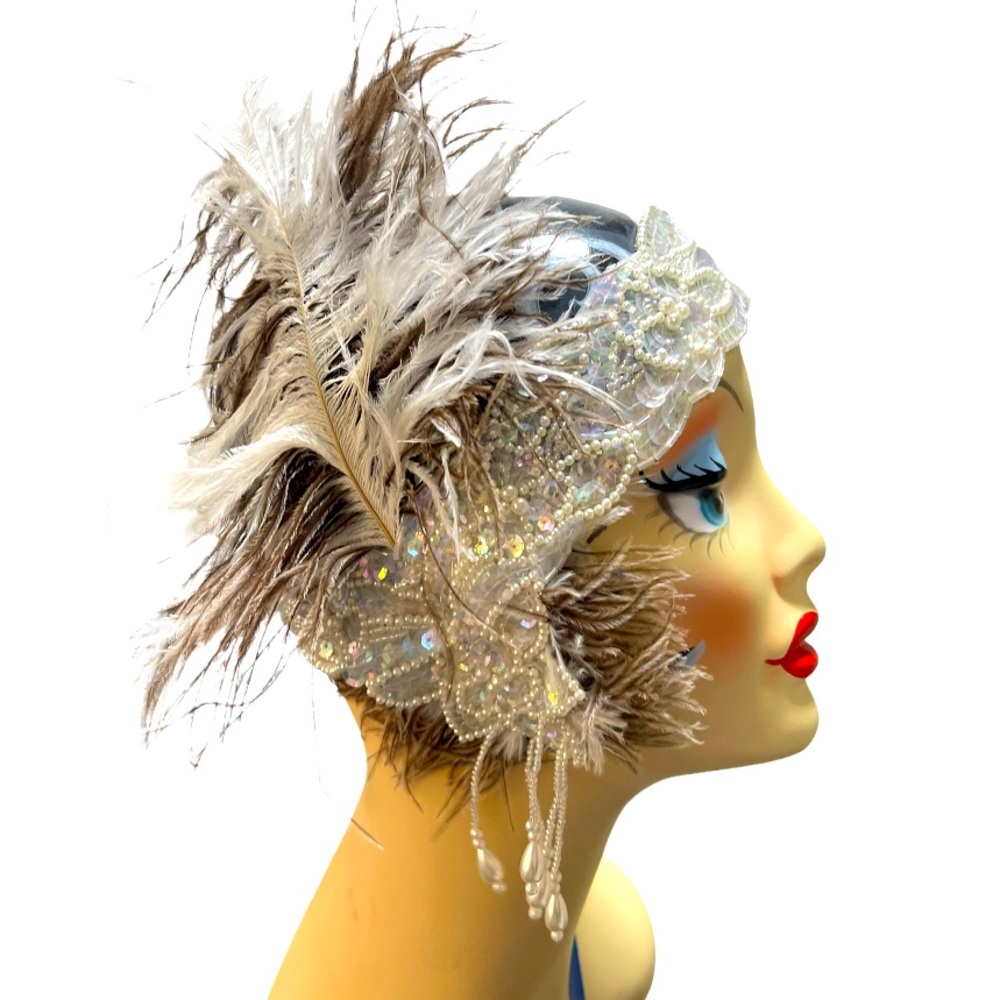 Gorgeous one of a kind flapper ostrich beaded headband 1920s style wedding prom